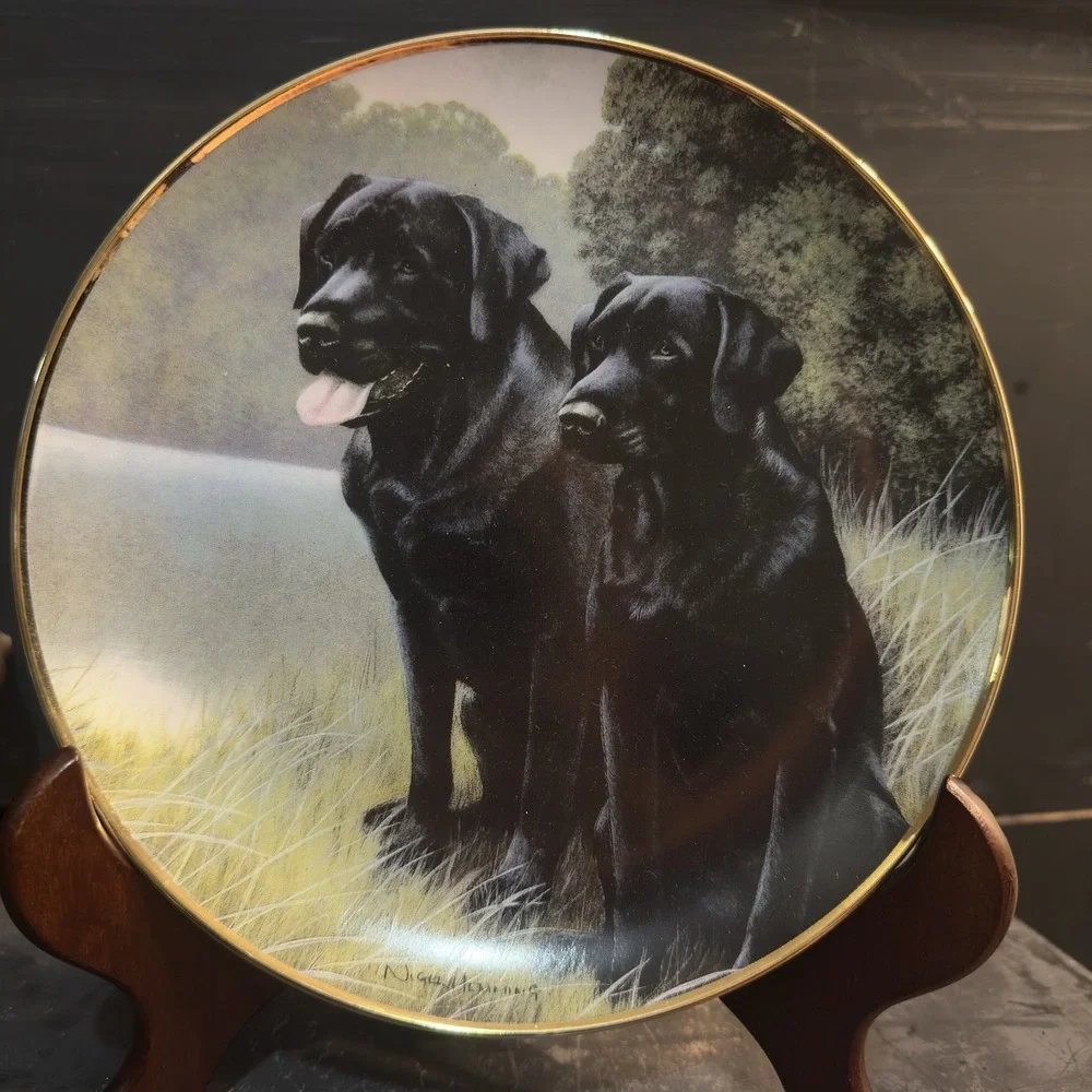 Franklin Mint Heirloom plate, Sporting Companions by Nigel Hemming Black Lab Dog